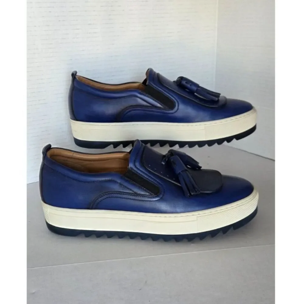 Salvatore Ferragamo Lucca Slip-On Sneaker Tassel Loafer Platform Blue Mens 8.5